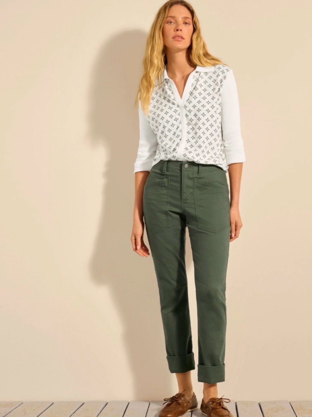 CAbi Spring 2026 Navigator Olive Green Straight-Leg Pants
